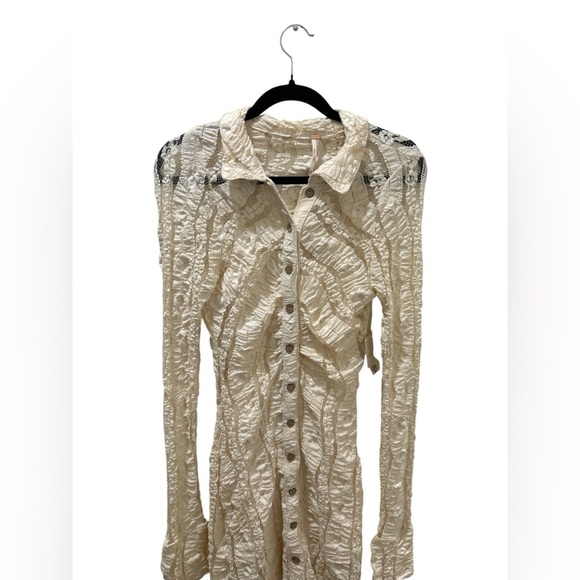 Free People Shayla Lace Mini Dress Cream Long Sleeve Button Up - Picture 6 of 9